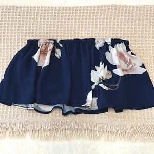 WhoIAm Tube Top Crop Top Navy Floral Print Flowy Strapless Smocked